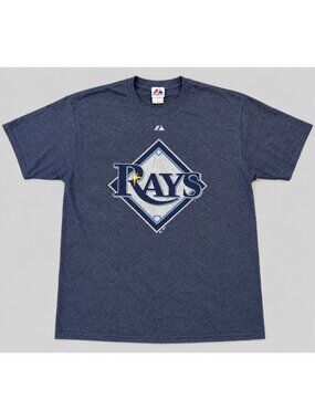 Majestic Tampa Bay Rays T Shirt Blue Heathered Performance MLB Baseball Mens XL
